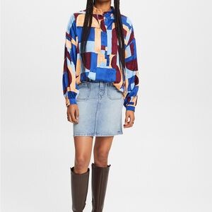 Geometric Print Satin Blouse